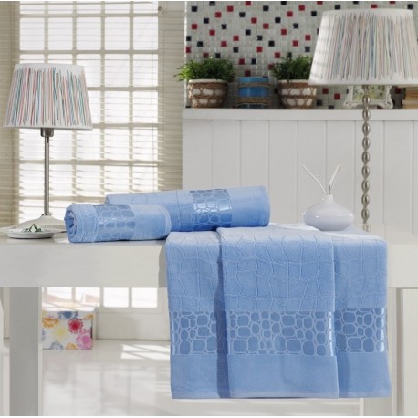 Jacquard Velvet Banyo Havlusu Set Blue