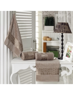 Jacquard Velvet Banyo Havlusu Set light Brown