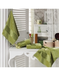 Jacquard Velvet Bathrobe Towel Set Green